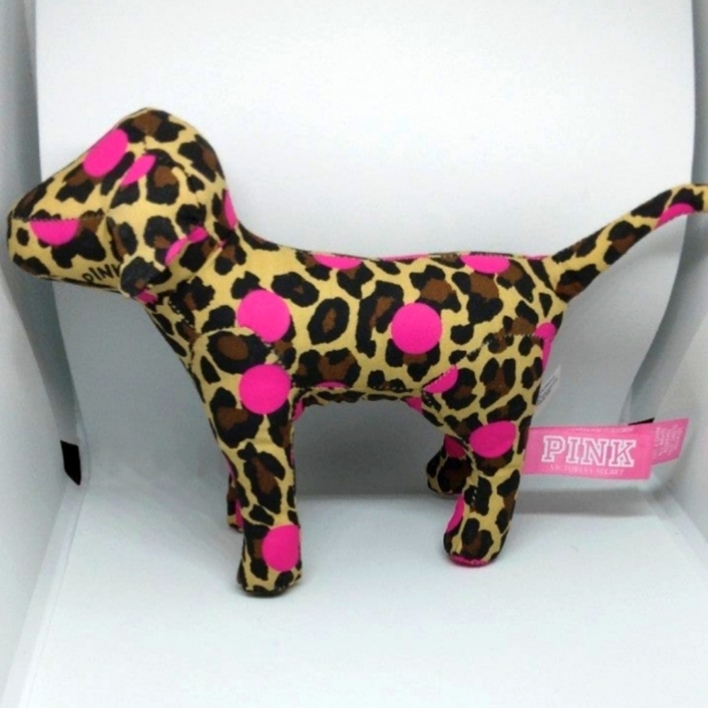 Victoria's Secret PINK Plush Fabric Dog Leopard Pink Dot Logo Stuffed Animal Toy